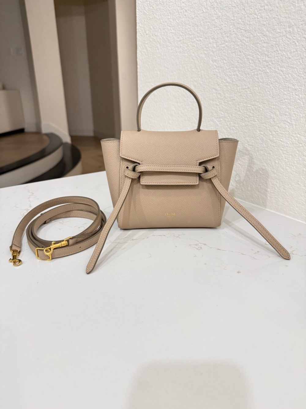 Celine Pico leather belt back in beige